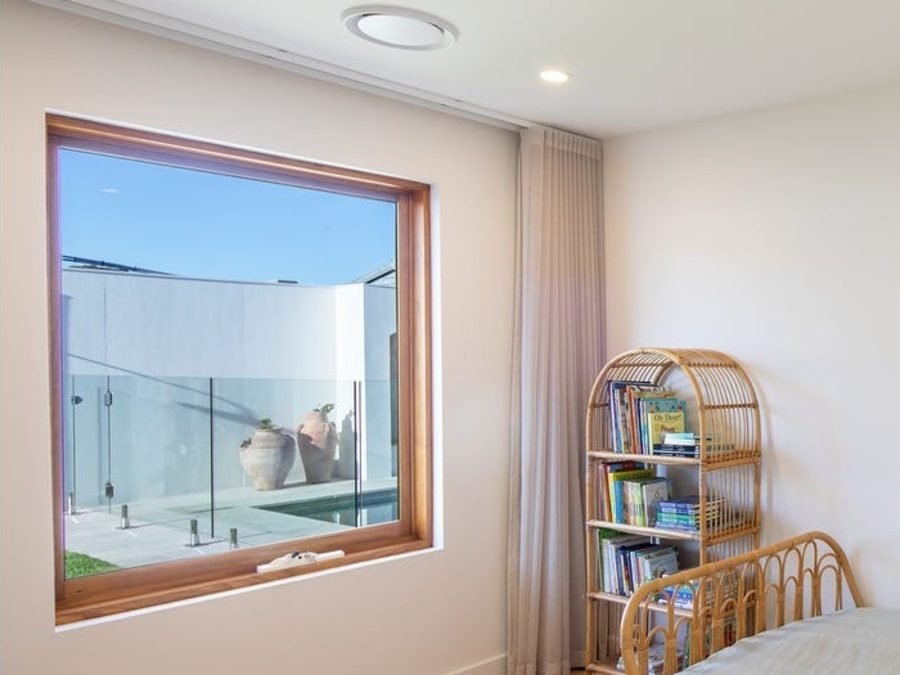 Custom timber window with pool view